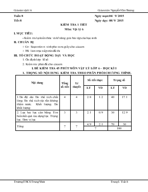 Bài giảng Tuần 8 - Tiết 8 Kiểm tra 1 tiết môn Vật lý 6